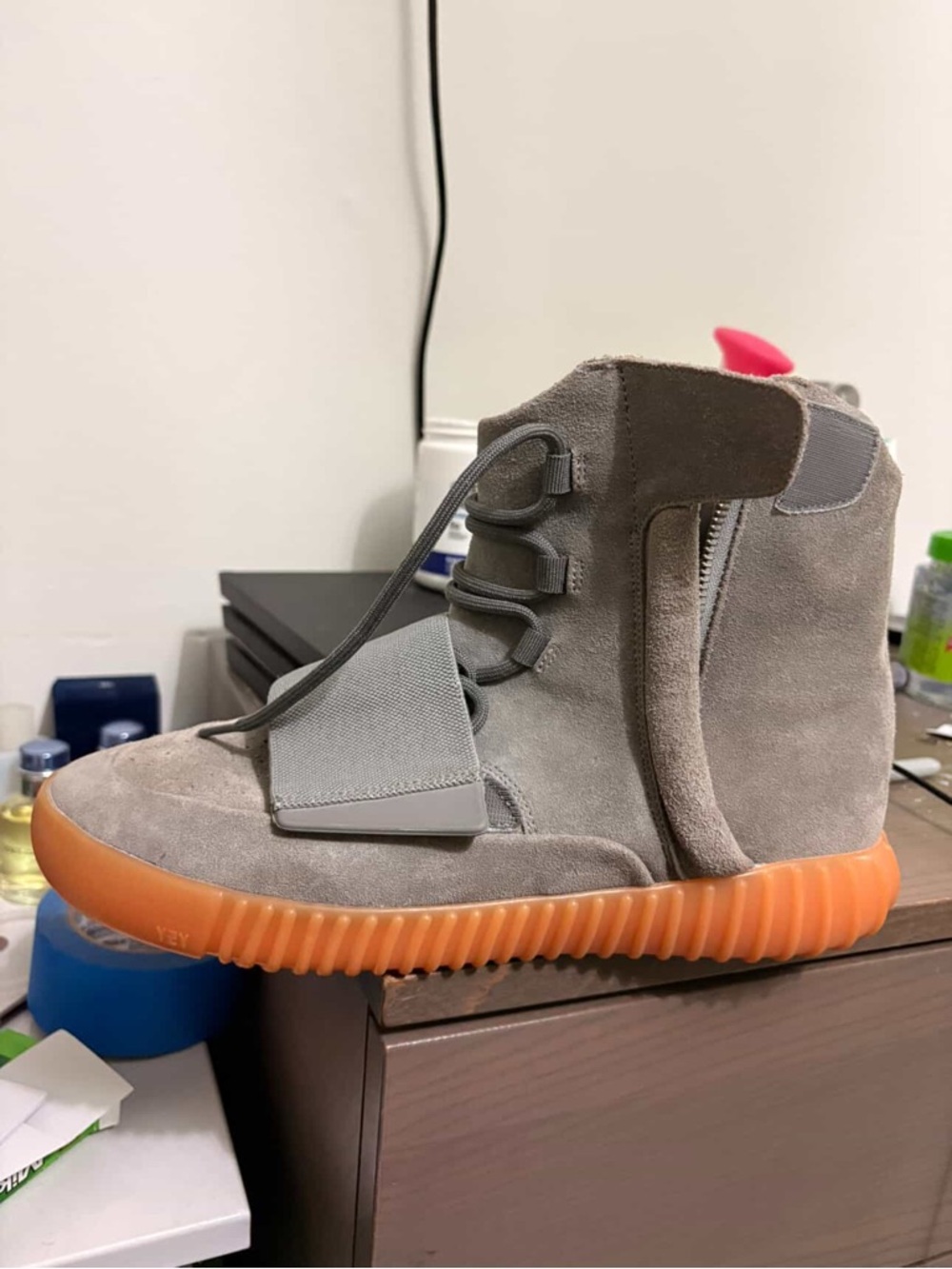 adidas Men's High-Top Suede Athletic Sneakers in Grey with Orange Sole